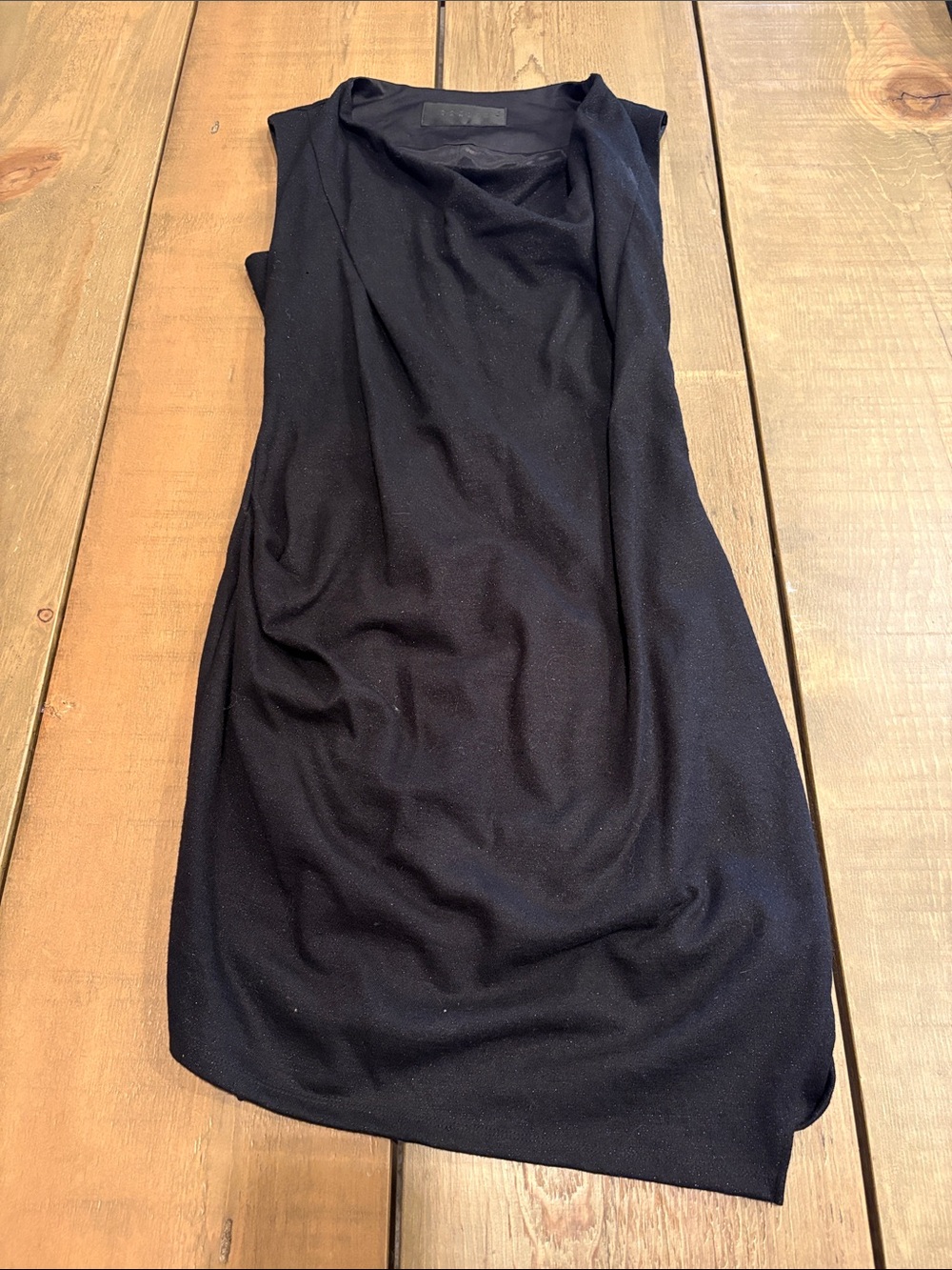 Kaylee Tankus Asymmetrical Black Draped Wool Dress